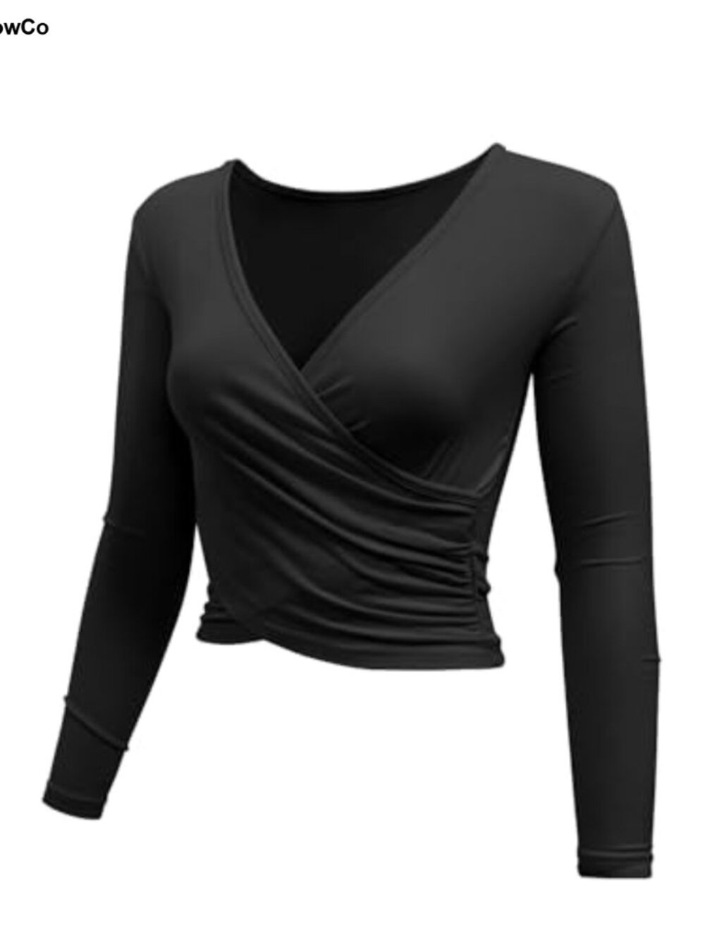 Women's Cross Wrap Crop Top Deep V Neck Long Sleeve Surplice